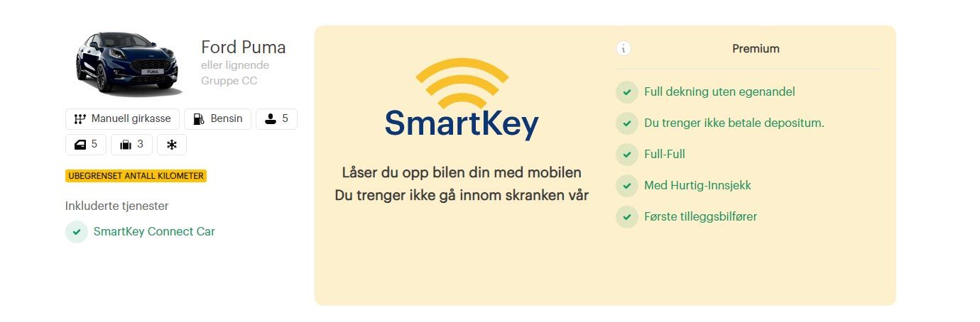 bestiller jeg leiebilen med SmartKey